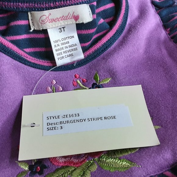 'SWEETDIL' RUFFLE TRIM EMBROIDERED STITCHING LONG SLEEVE COZY TODDLER DRESS/TOP - Picture 9 of 15